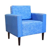 Poltrona Leticia Slim Linho Azul Estampa Exclusiva Ds Estofados