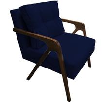 Poltrona Lia Braça de Madeira Suede Azul Marihno - Dominic Decor