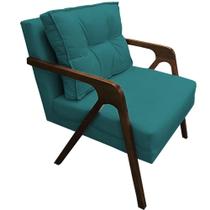 Poltrona Lia Braça de Madeira Suede Azul Turquesa - Dominic Decor