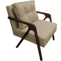 Poltrona Lia Braça de Madeira Suede Bege Rosado - Dominic Decor