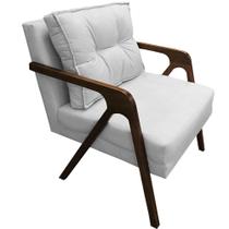 Poltrona Lia Braça de Madeira Suede Branco- Dominic Decor