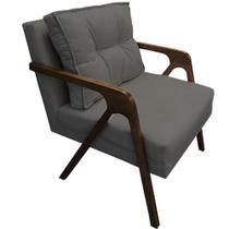 Poltrona Lia Braça de Madeira Suede Cinza - Dominic Decor