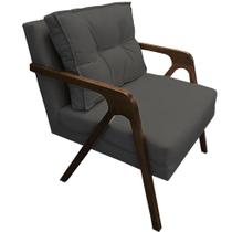 Poltrona Lia Braça de Madeira Suede Grafite - Dominic Decor