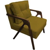 Poltrona Lia Braça de Madeira Suede Mostarda - Dominic Decor