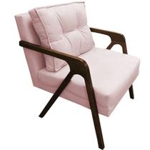 Poltrona Lia Braça de Madeira Suede Rosa Bebe - Dominic Decor