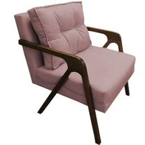 Poltrona Lia Braça de Madeira Suede Rose - Dominic Decor