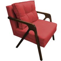 Poltrona Lia Braça de Madeira Suede Vermelho - Dominic Decor