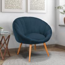 Poltrona Lina Veludo Marinho Pés Palito Castanho - D'Rossi