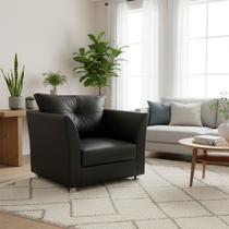 Poltrona Lisboa Confortável material sintético Preto para Sala de Estar e Escritório