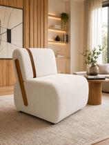 Poltrona Lisboa Orgânica Bouclê Off White Detalhe Madeira Faixa material sintético Confortável Sala de Estar Recepção Quarto Poltrona Lisboa Orgânica Bouclê Off White Detalhe Madeira Faixa material sintético Confortável Sala de Estar Recepção Quarto