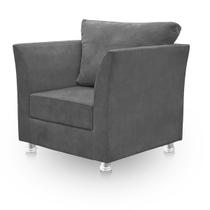 Poltrona Lisboa Para Sala, Escritório, Salão ,Quarto Suede Cinza Escuro-ALTO PADRÃO