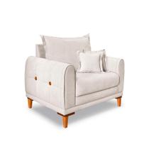Poltrona Livia Bouclê Off White Pés de Madeira - Pallazio Poltrona Livia Bouclê Off White Pés de Madeira - Pallazio