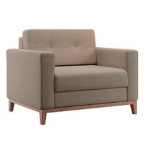 Poltrona Living Pés e Base em Madeira Linho Cotton Bege