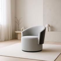 Poltrona Liz Orgânica Redonda para Sala Elegante Bouclé cinza e material sintético Preto Poltrona Liz Orgânica Redonda para Sala Elegante Bouclé cinza e material sintético Preto