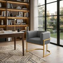 Poltrona Lua material sintético com Base Dourada Moderna e Elegante Cor:Cinza