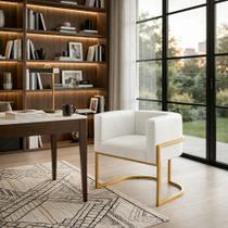 Poltrona Lua material sintético com Base Dourada Moderna e Elegante Cor:Cinza