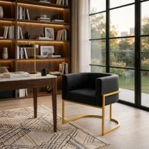 Poltrona Lua material sintético com Base Dourada Moderna e Elegante Cor:Cinza