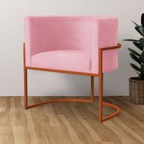 Poltrona Luana Base Metálica Cobre Suede Rosa - Vallisa Decor