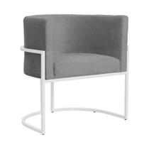 Poltrona Luana Suede Cinza Base Branca Sala Luxo - FM Poltrona Luana Suede Cinza Base Branca Sala Luxo - FM