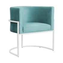 Poltrona Luana Veludo Turquesa Base Branca Sala Luxo - FM Poltrona Luana Veludo Turquesa Base Branca Sala Luxo - FM