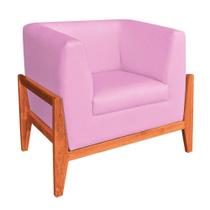 Poltrona Lucy Linho Base Madeira Castanho DRossi Rosa Chiclete A08 Poltrona Lucy Linho Base Madeira Castanho DRossi Rosa Chiclete A08