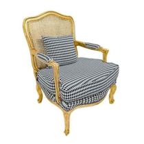 Poltrona Luiz XV Tecido Pied Poule Encosto Palhinha Madeira