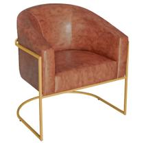 Poltrona Luiza Base de Ferro Dourado Sintetico Nozes