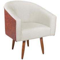 Poltrona Luiza Sintético Nozes e Linho Bege - Amarena Móveis Poltrona Luiza Sintético Nozes e Linho Bege - Amarena Móveis