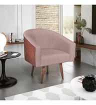 Poltrona Luiza Sintético Nozes e Linho Bege - Amarena Móveis