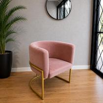 Poltrona Luna Base Ferro Premium Luxo Elegante Veludo Rose Poltrona Luna Base Ferro Premium Luxo Elegante Veludo Rose