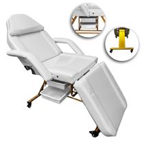 Poltrona Maca Fixa Reclinável Soft Branca Plastificada Base Dourada Com 2 Bandejas Akmed