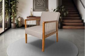 Poltrona Maia Em Linho Com Base Madeira Corda Náutica - Bz