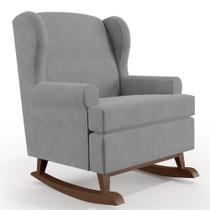 Poltrona Malu Base De Madeira P02 Suede Cinza