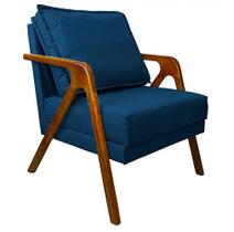 Poltrona Marília Madeira Maciça - Suede Azul Marinho