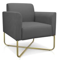 Poltrona Marisa Suede Grafite Base X Industrial Dourada
