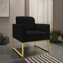 Poltrona Marisa Suede Preto Base Industrial Metálica Dourada Tana Decor