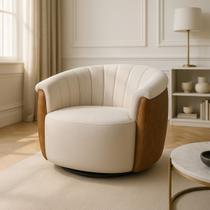 Poltrona Marselha 86cm Giratoria Linho Bege material sintético Terracota Premiun Para Sala