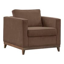 Poltrona Masso C/ Pés de Madeira Suede Liso Castanho - Dmonegatto