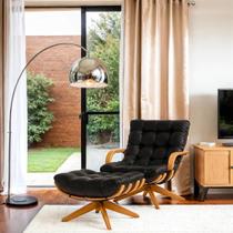 Poltrona material sintético Com Braço + Puff Giratória Base Reforçada