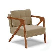 Poltrona Melissa Suede Marrom Rato Base de Madeira Castanho