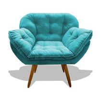 Poltrona Miami Cadeira Robusta Pés Palitos Fibra Silicone Sala De Estar Clínica Recepção Quarto Veludo Azul Turquesa