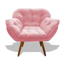 Poltrona Miami Cadeira Robusta Pés Palitos Fibra Silicone Sala De Estar Clínica Recepção Quarto Veludo Rosa