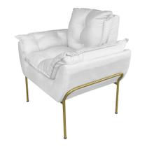 Poltrona Moderna Base Dourada Suede Branco - Belliv Decor