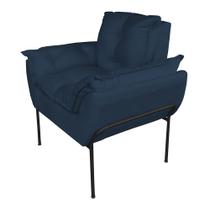 Poltrona Moderna Base Preta Suede Azul Marinho - Vallisa Decor Poltrona Moderna Base Preta Suede Azul Marinho - Vallisa Decor