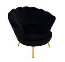 Poltrona Moderna Clean Tecido Velvet Preto Pés Luxo