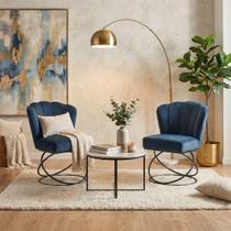 Poltrona Moderno Luxo com Base em Aço Revestida em Veludo Confortável Azul Marinho Mobília Decor
