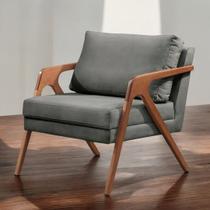 Poltrona Mona Linho Cinza Sofisticado Sala Pé Madeira Maciça Poltrona Mona Linho Cinza Sofisticado Sala Pé Madeira Maciça