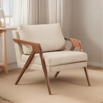 Poltrona Mona Luxo Pés de Madeira Linho Bege