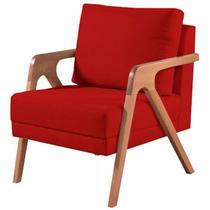 Poltrona Mona Madeira Maciça Veludo Vermelho Kimi Design