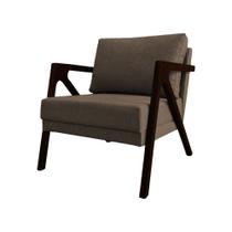 Poltrona Mona Monique Luxo Base Madeira Maciça Castanho Linho Marrom